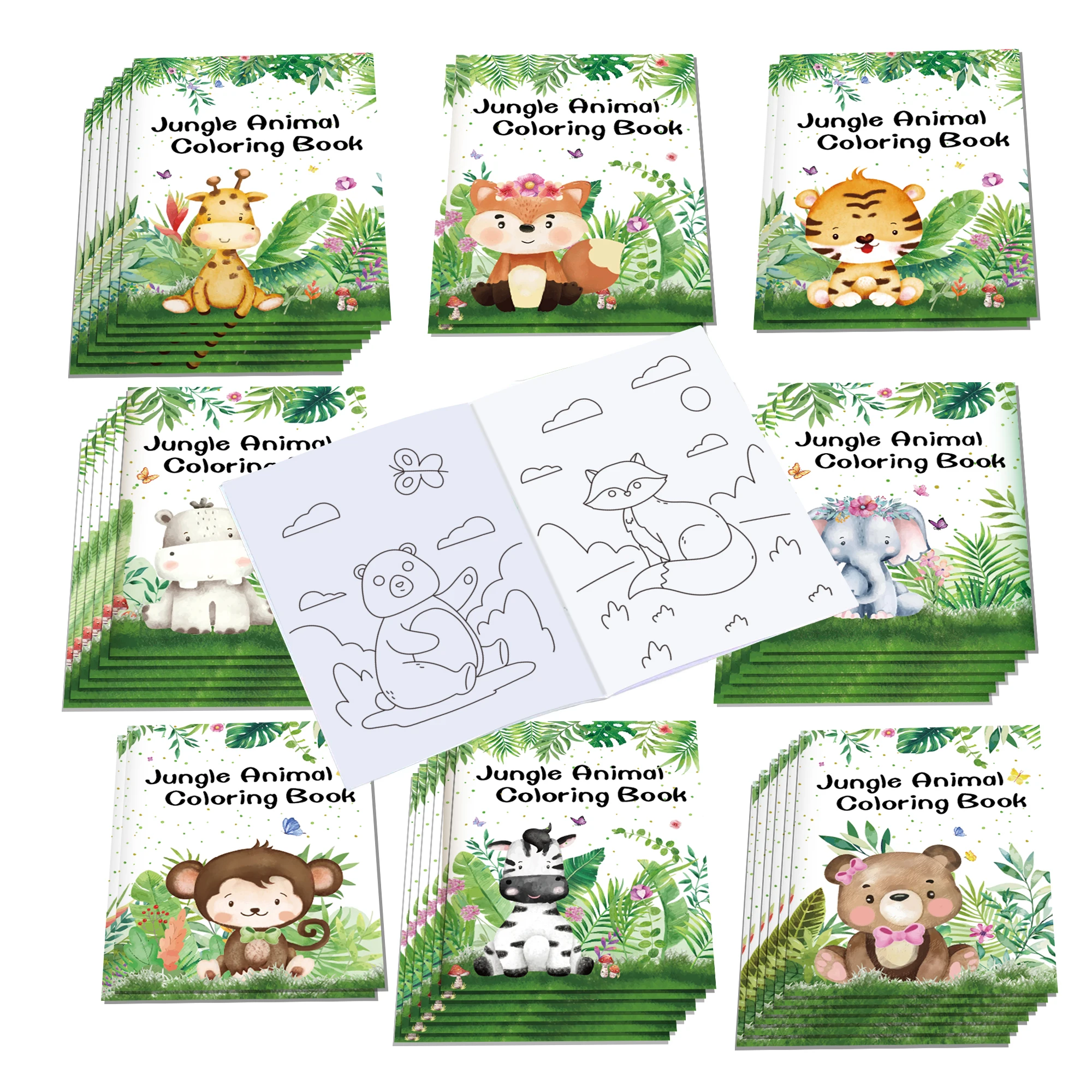 16pcs Cartoon Jungle Safari Animals Graffiti Painting Book Kids Coloring Picture Books Birthday Party Gifts Drawing Notebook