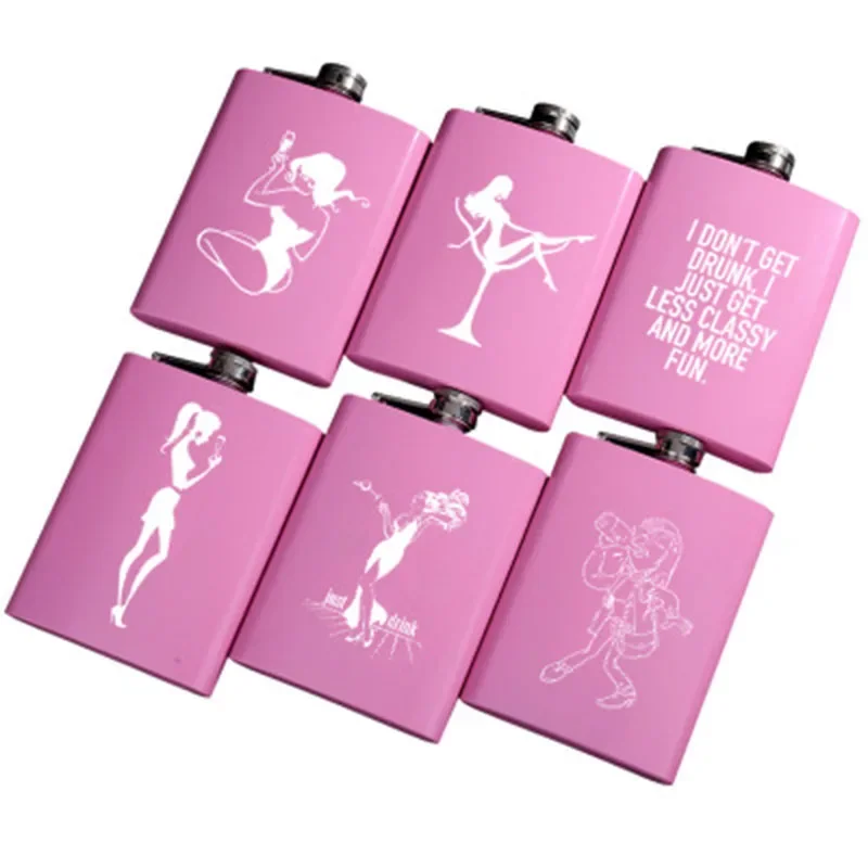 8 OZ Rose Red Portable Outdoor Metal Ms. Style Stainless Steel Hip Flask  Gift For Woman Fashion Wine Alcohol Flagon