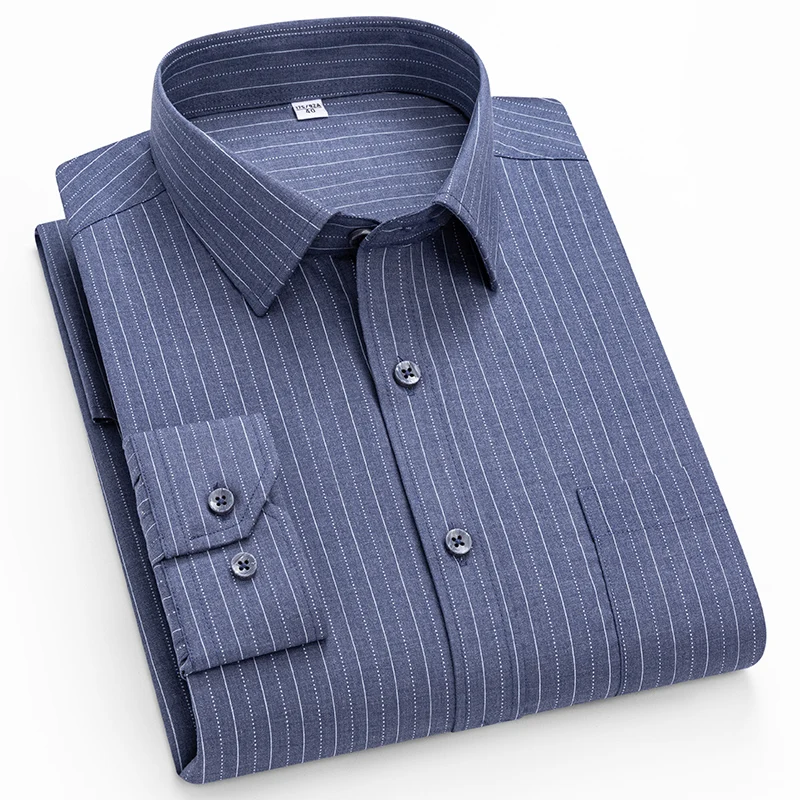 New in shirt elastic thin long sleeve shirts for man slim fit formal plain shirt soft striped anti-wrinkle elegant plaid clothes