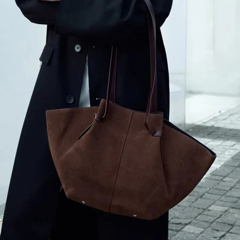 

Brand Suede Tote Bag For Women, Vintage Wing-shaped Storage Bag With Drawstring, Large Capacity Effortless Style Shoulder Bag