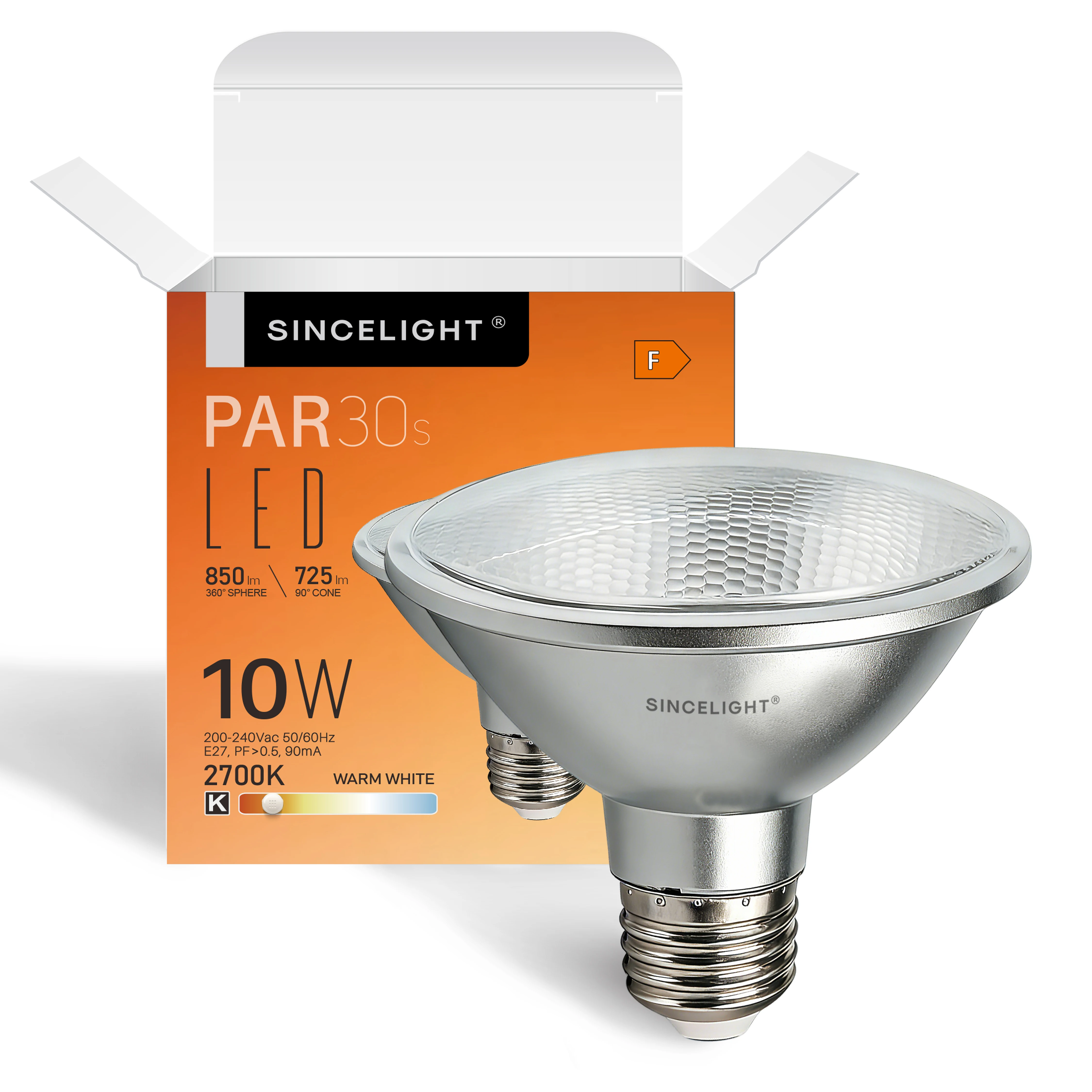 PAR30s LED Light Bulb with E27 Base, with 38° Optical Reflector, 10W, Rich Color RA≈90, 850 Lumens Equivalent to 85W Halogen