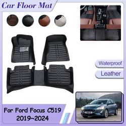 Car Floor Mat for Ford Focus C519 MK4 ST-Line 2019~2024 Custom Foot Parts Pad Leather Panel Liner Carpet Rug Interior Accessorie