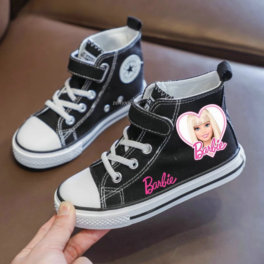 Barbie Girls Canvas Shoes High Help Students White Sneakers Anime Cartoon Children\'s Running Shoes Boy Casual Tennis Shoe