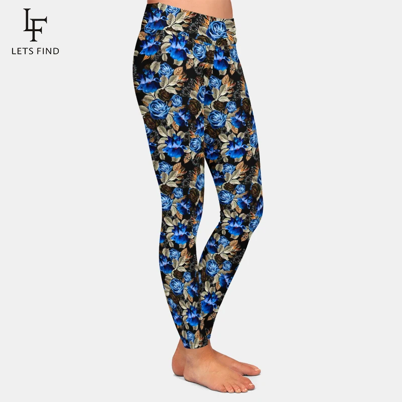 LETSFIND nuovo arrivo inverno donna pantaloni a vita alta 3D rose Iris e Anemones stampa Leggings Slim Fitness