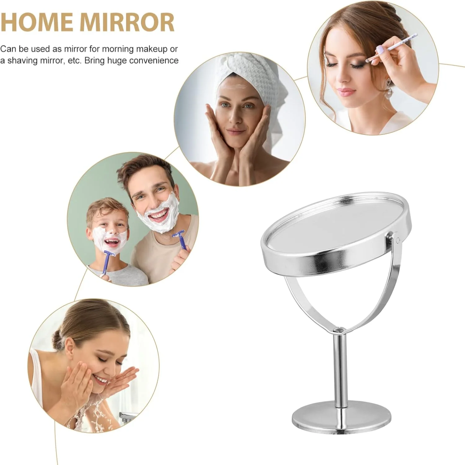 Desktop Swivel Bathroom  Magnifying  Vanity  with Stand Desk  Rotatable Double- Sided Round Swivel   Metal Frame  (Silver)