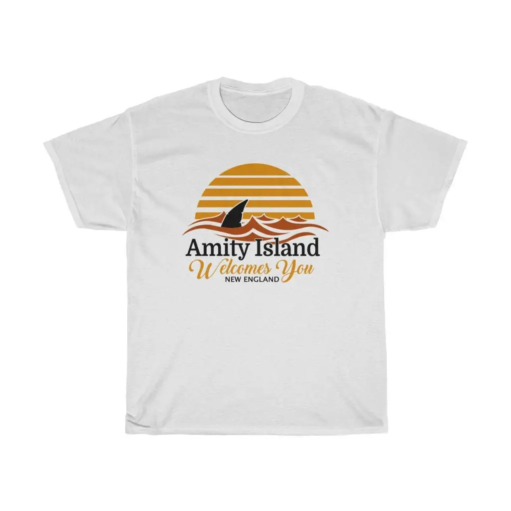 Amity Island Beach Quint's Shark Fishing White Blue T Shirt Size S to 5XL