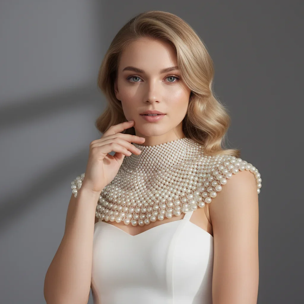 Bridal Wedding Gown Cropped Top Luxurious Pearl Halter Shawl Wedding Dress Cloak off White Bridal Capelet Wedding Accessory GP68