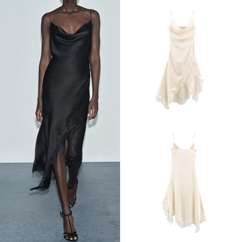 

ZADATA 2025 Новое модное сексуальное элегантное кружевное платье с завышенной талией без бретелек для повседневной носки, производство Китай