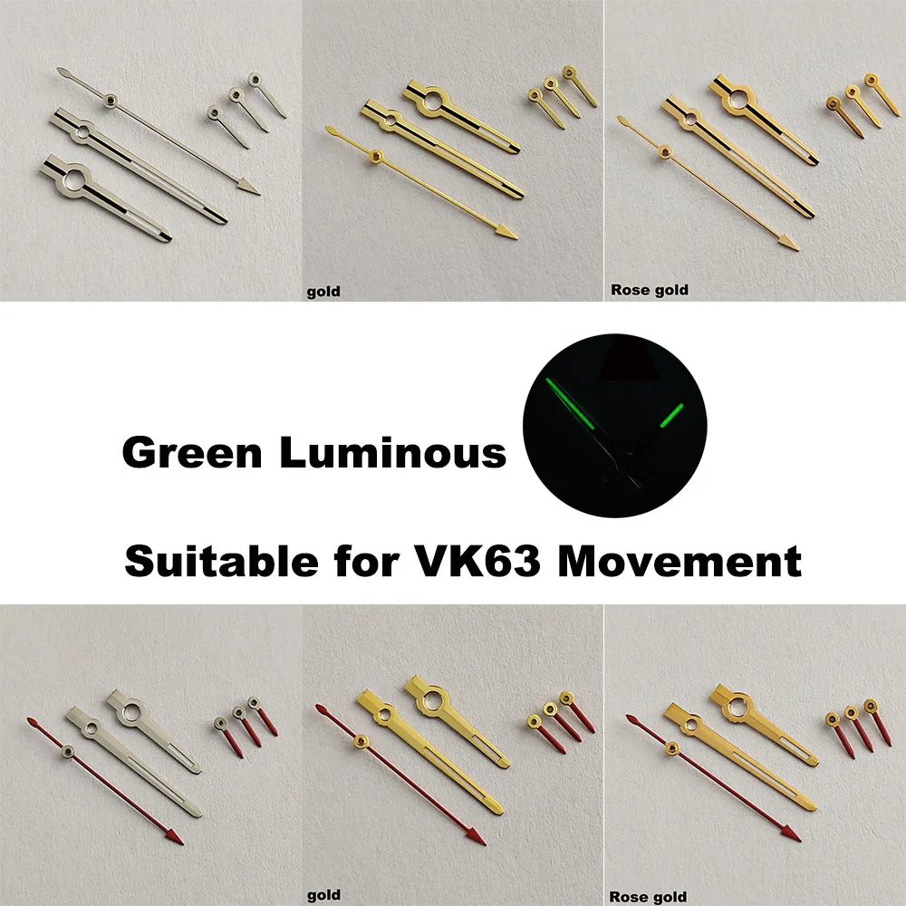 VK63 الأيدي C3 الأخضر مضيئة ساعة اكسسوارات الأيدي مناسبة ل VK 63 حركة الكوارتز ساعات رجالية أجزاء لساعة اليد