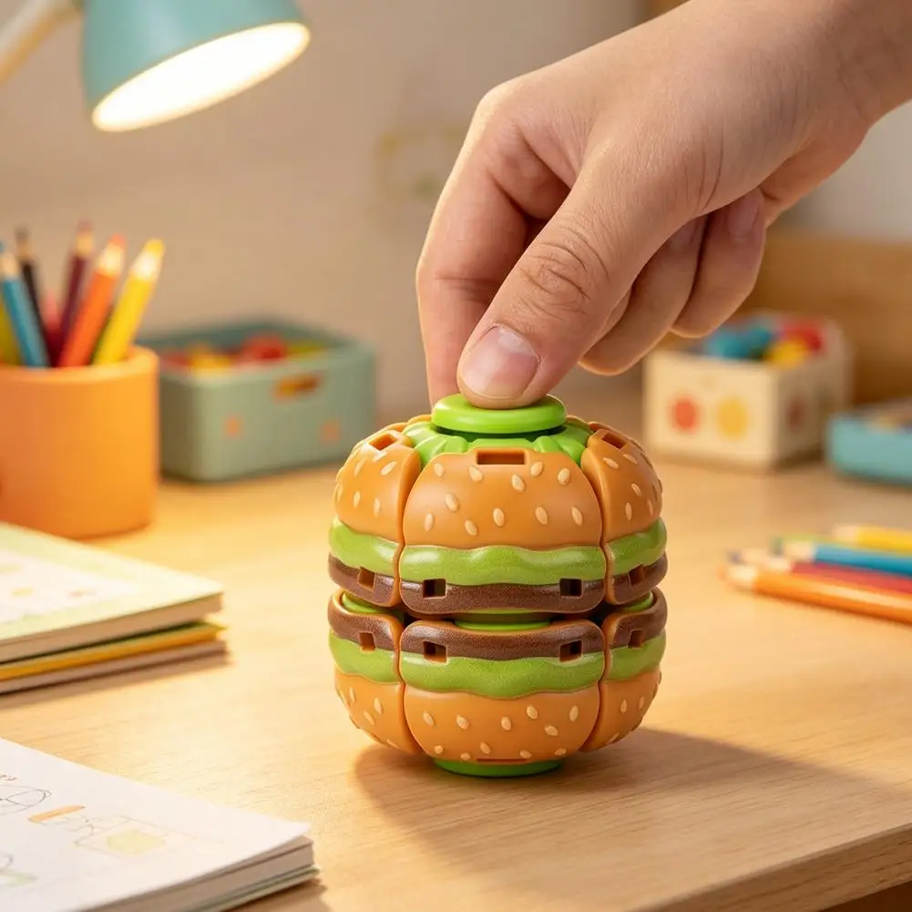 Anxiety Relief Fidget Toys Hamburger Press Fidget Spinner Toy Stress Relief Desk Spinner Ball Decompression Spinning for Office
