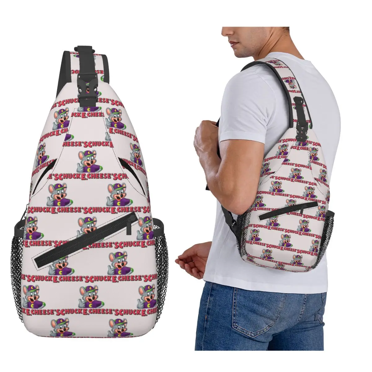 

Chuck E Cheese Chest Bag Men Sling Crossbody Backpack Chest Bag Travel Hiking Daypack Shoulder Bag
