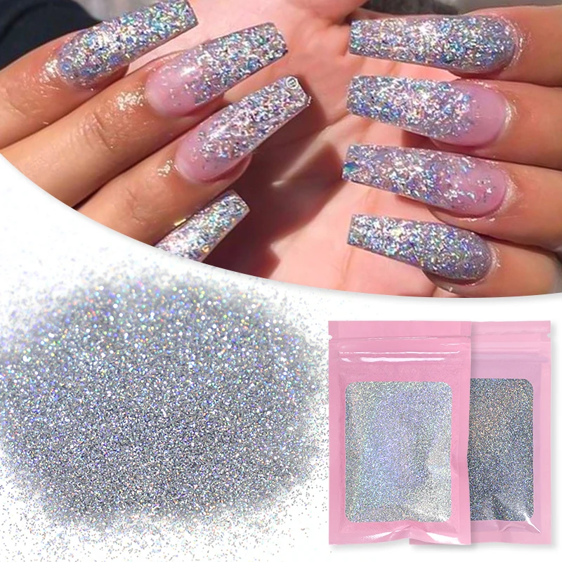 10G Holographic Nail Glitter Powder Laser Gold Silver Sparkly Sequins Extra Fine Dust Polish Manicure Nail Art Decorations 0.2mm