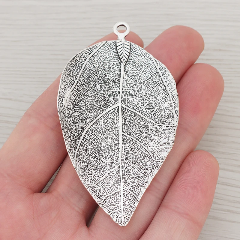 4 x Tibetan Silver Large Leaf Charms Pendants for Necklace Jewelry Making Accessories 73x40mm