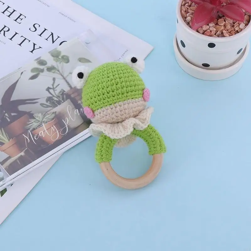 D7YD 漫画動物手作りガラガラ赤ちゃんのおもちゃかわいい動物の形のおしゃぶりおもちゃかぎ針編みハンドヘルドなだめる睡眠おもちゃ赤ちゃんのため