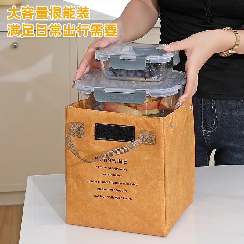 Paper Lunch Bag Waterproof Insulation Bag Lengthen and Thicken Aluminum Foil Japanese Handbag Office Worker Student bags