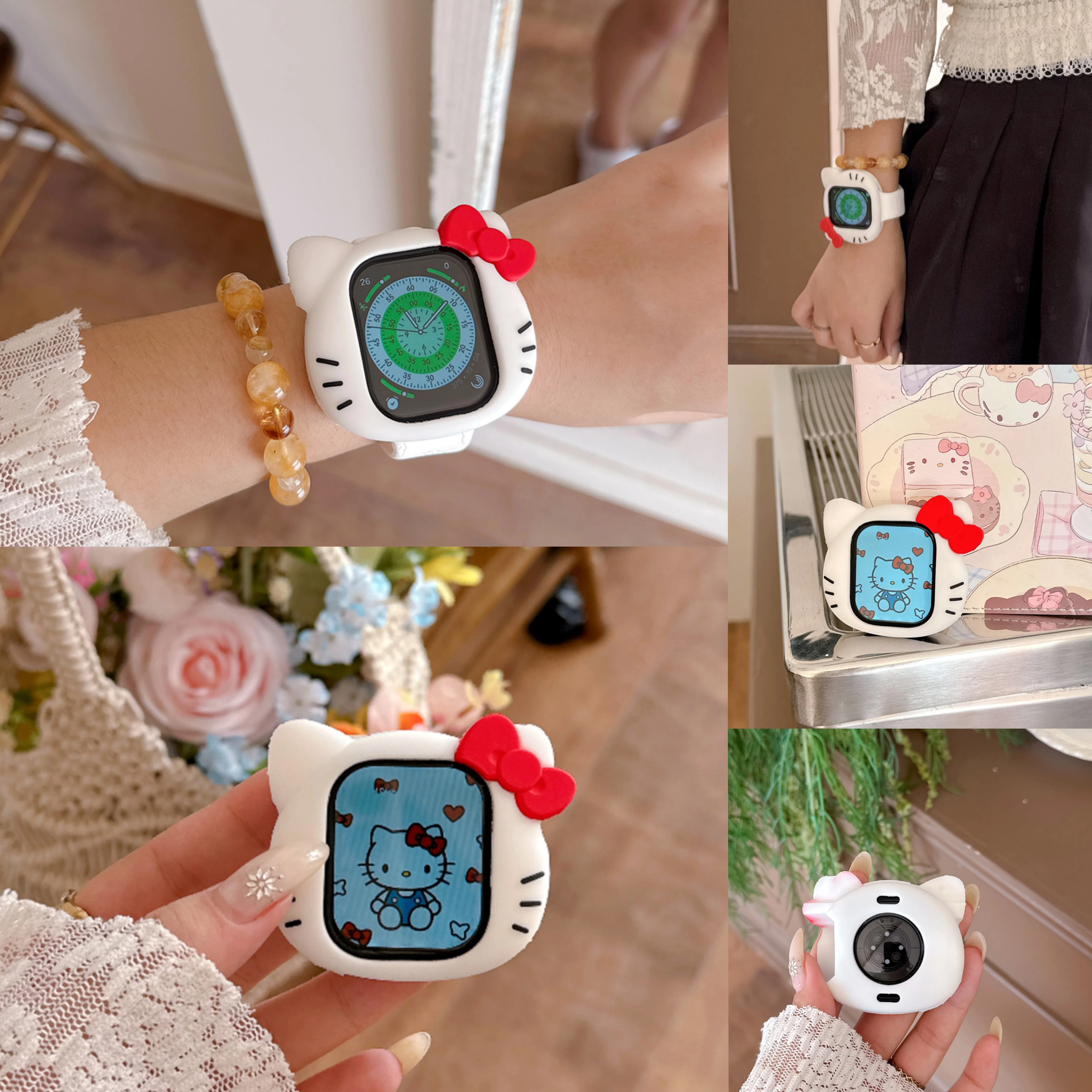 Sanrio Kawaii Cartoon Hello Kitty Case For Apple Watch Sport 1/2/3/4/5/6/7/8/9st Gen S10 S11 Ultra SE 38/45/41/44/42/46/49mm