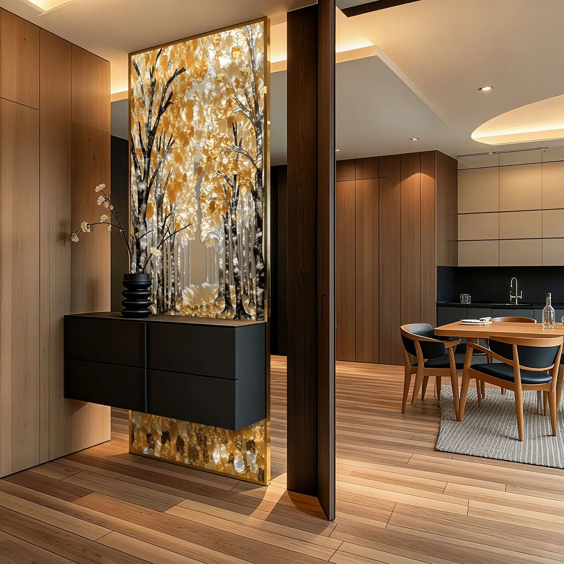 enamel color landscape painting folding screen living room decorative screen European high-end living room entrance partition
