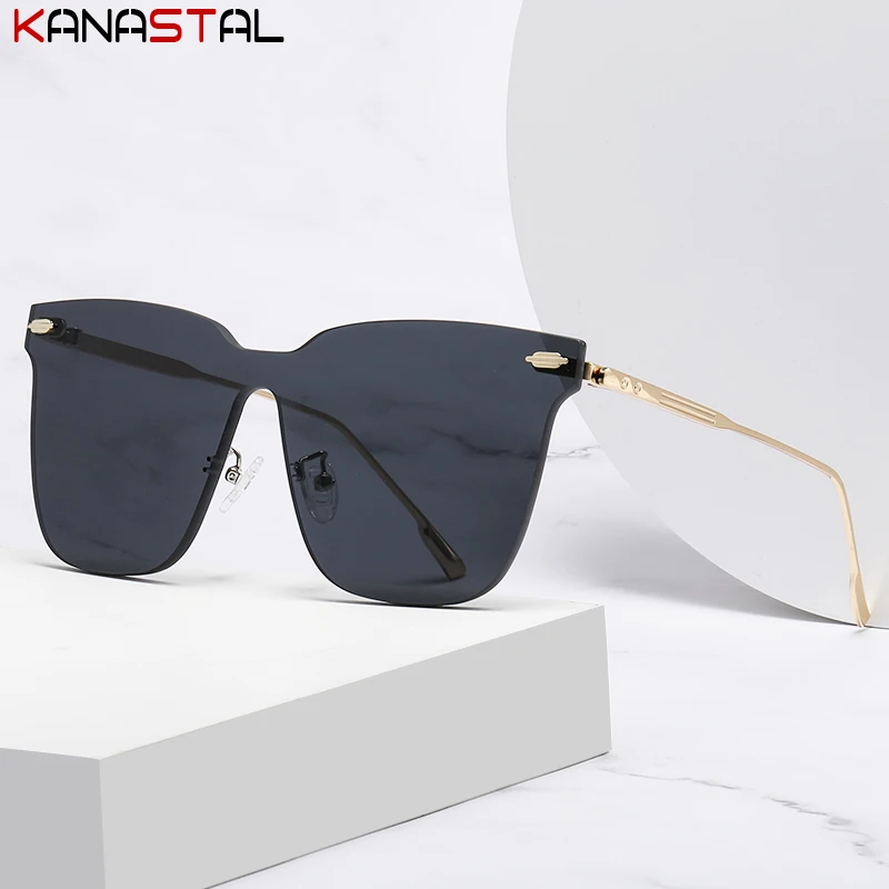 New Women Polarized Sunglasses UV400 Trend One Piece Lens Frameless Metal Eyeglasses Fishing Travel Outdoors Men Visor Eyewear