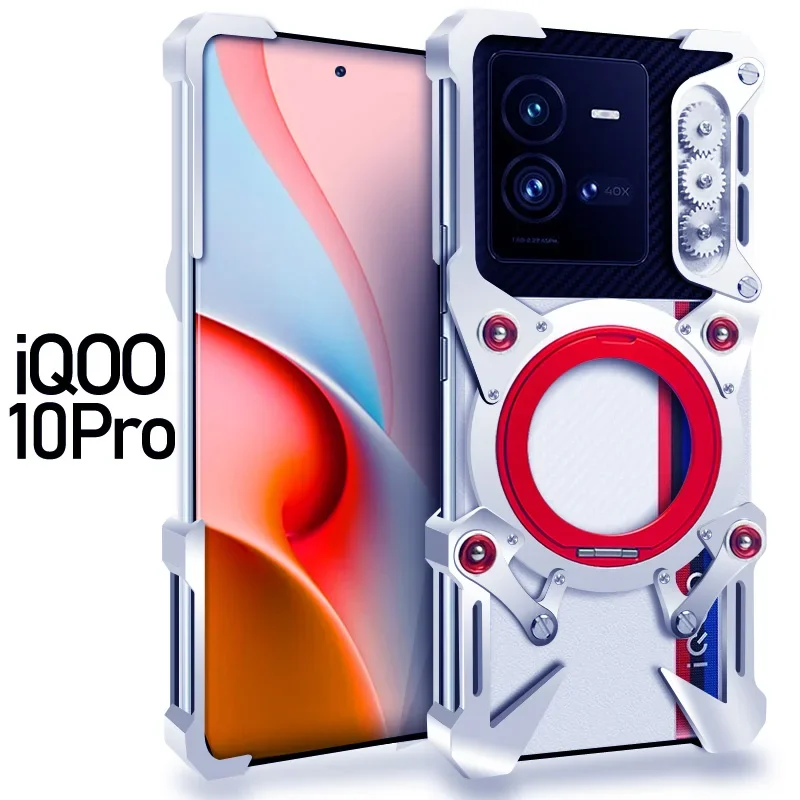 Mechanical Screw Metal Frame Shockproof Cover For VIVO IQOO 13 12 11 9 Pro Alloy Hollow Heavy Duty 360 Ring Holder Bracket Case