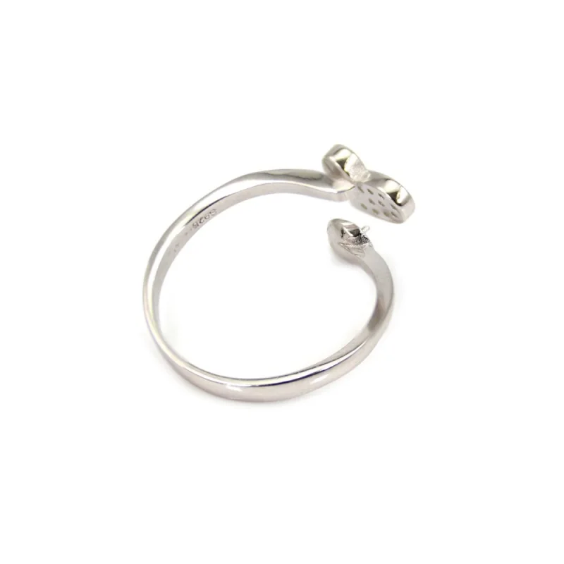 925 Sterling Silver Heart Ring Base Setting 17mm Platinum Plated Adjustable Micro Pave CZ Tray 5mm For Half Drilled Beads Gift