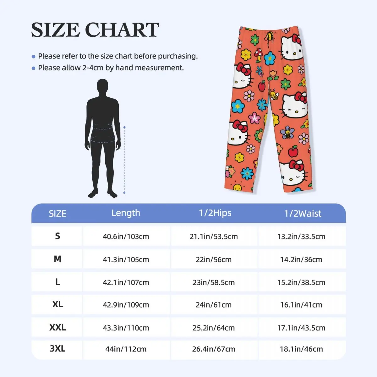 Custom Printed Men's Hello Kitty Pajama Pants Cute Cat Sleepwear Sleep Lounge Bottoms with Pockets