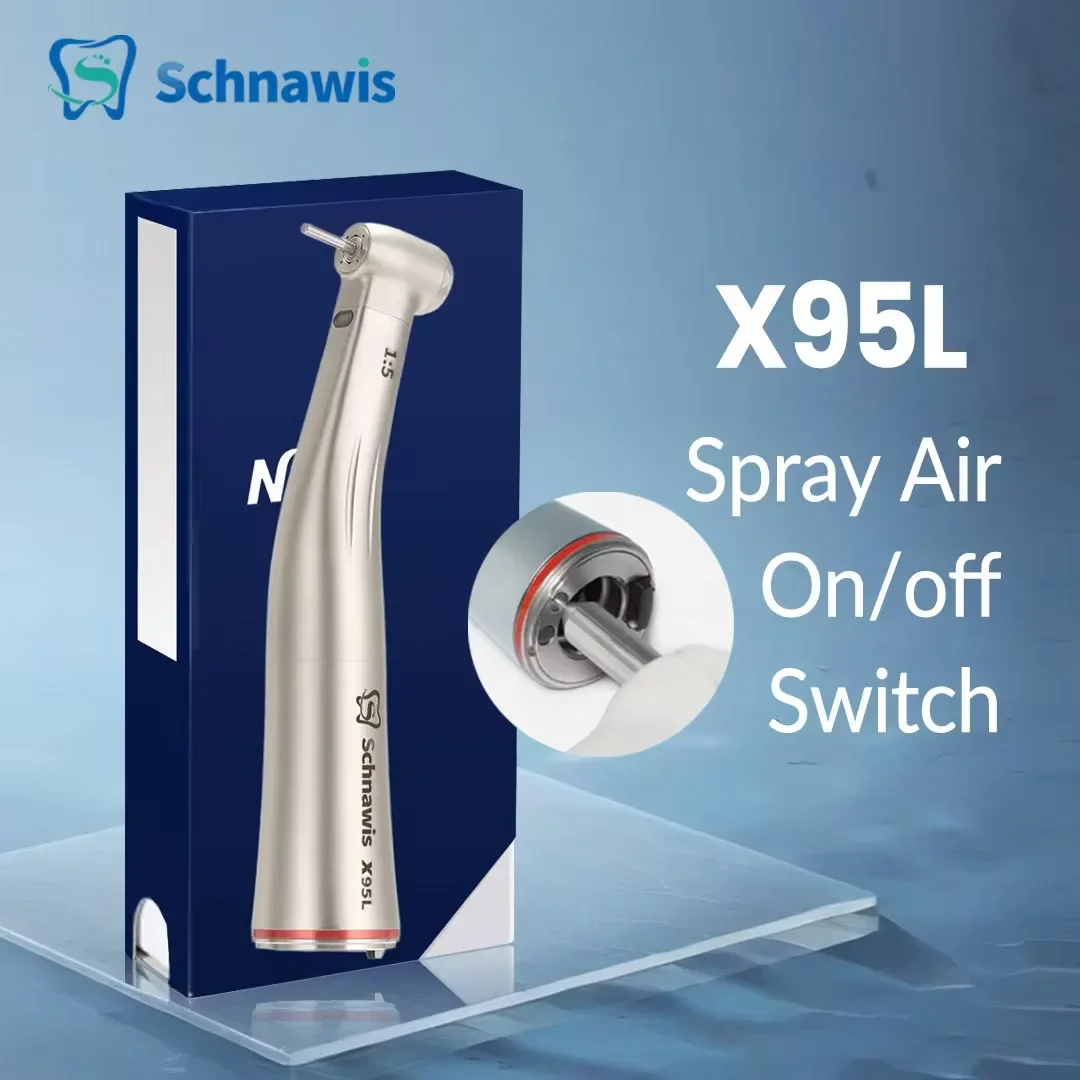 X95L contraangulo Spray Air On/Off Switch Dental 1:5 Increasing Speed Handpiece Against Contra Angle LED Optic Fiber Red Rings