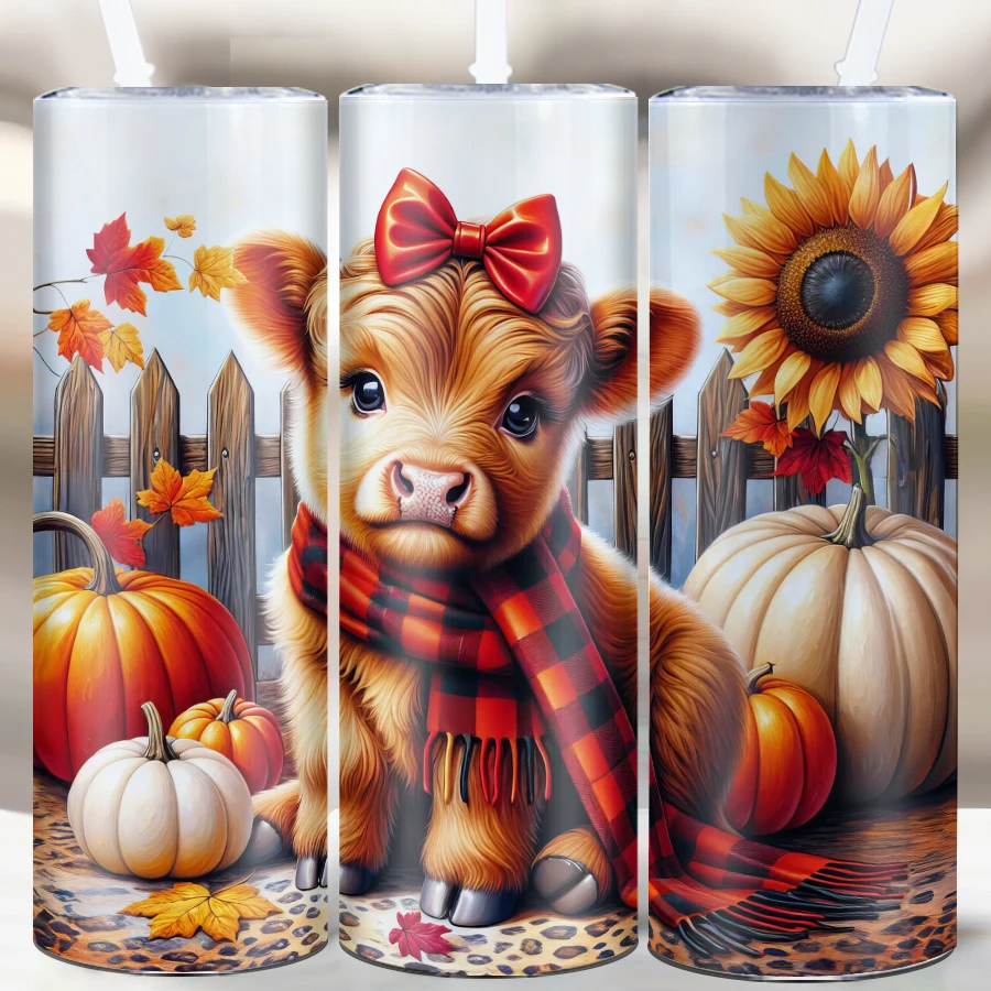 1Pc Print 3D Highland Cow Water Bottle Straw Lid 20oz Stainless Steel Holiday Party Cups Portable Travel Tumbler Family Decors