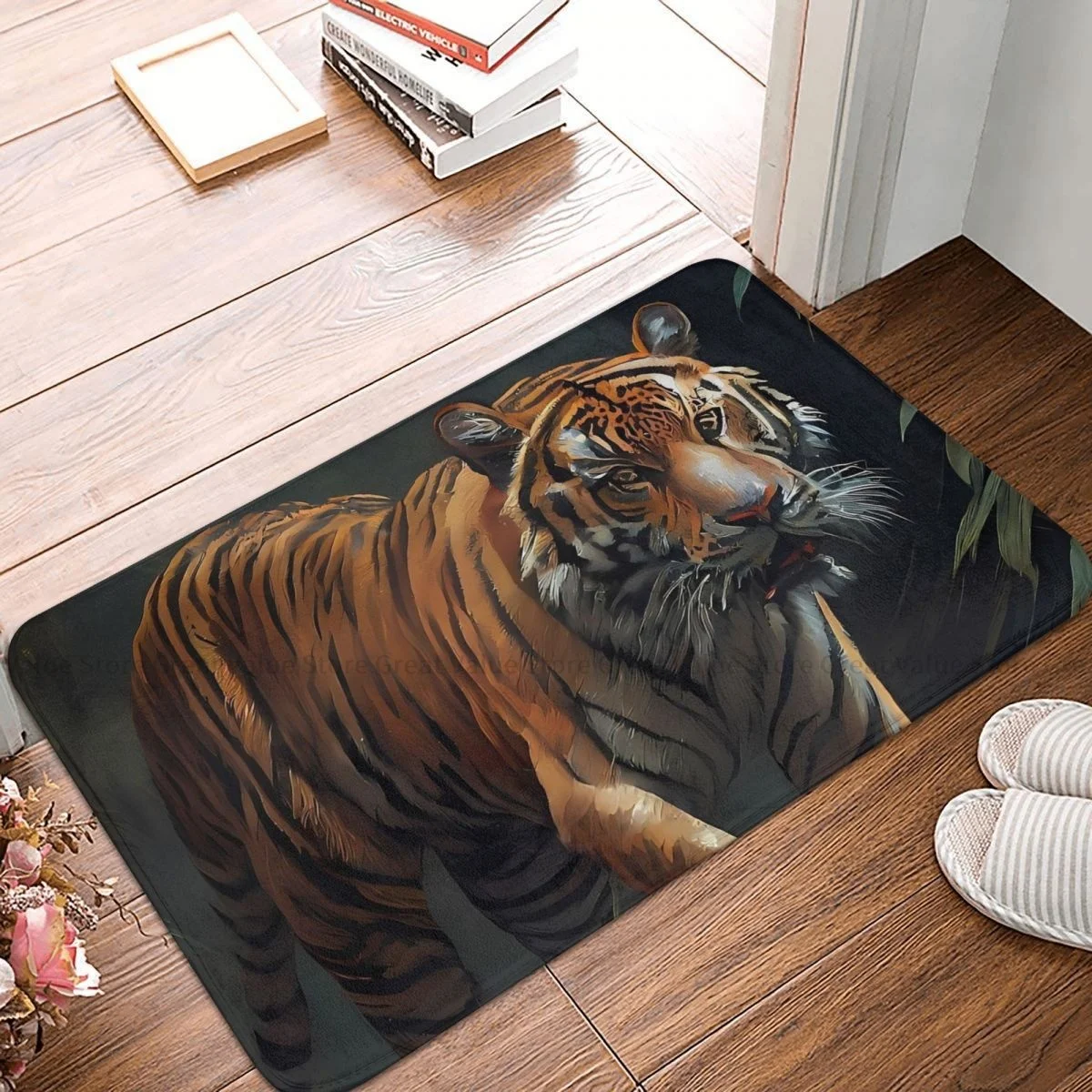 Oil Painting Art Bathroom Non-Slip Carpet Savanna Tiger Living Room Mat Entrance Door Doormat Floor Decor Rug