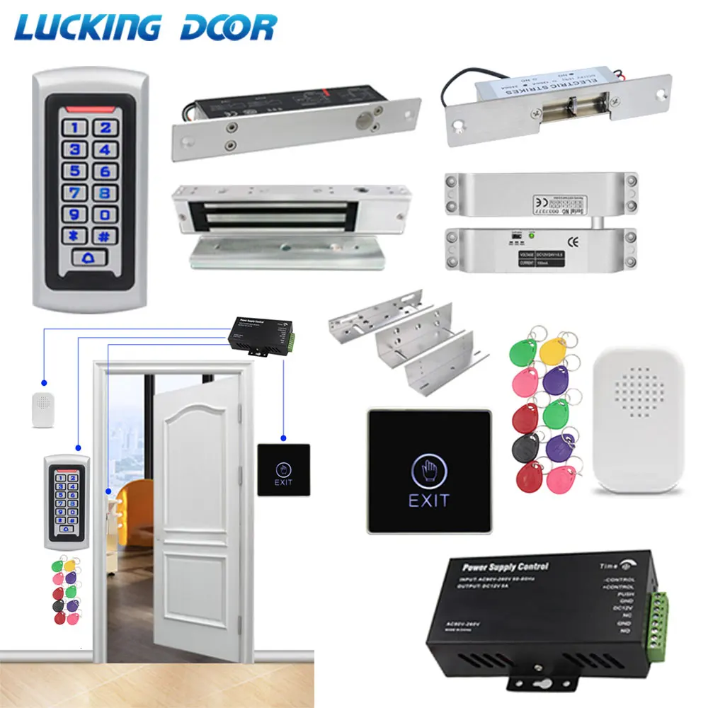 

RFID Access Control Kits Backlight Door Metal Keypad 2000 Users 125KHz Key Entry Wiegand Card Reader doorbell Access Lock System