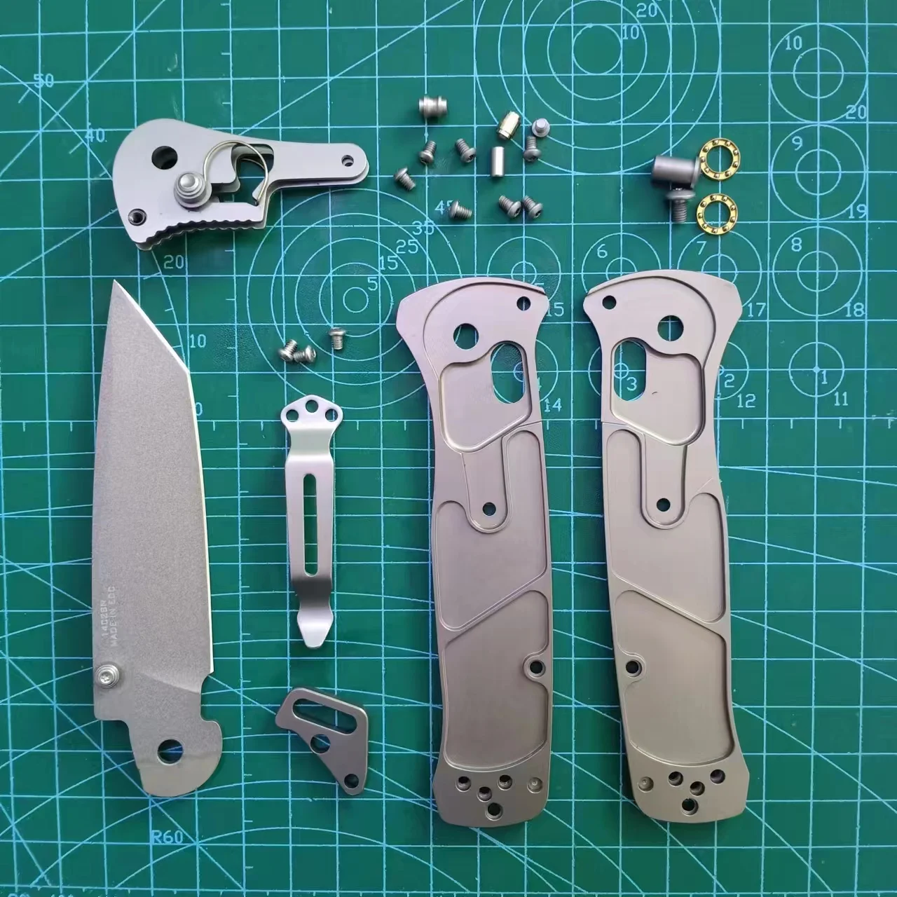 1 Set Custom MadeTitanium Alloy Handle Scales +14C28N Stainless Steel Blade  for Benchmade 537 Modify