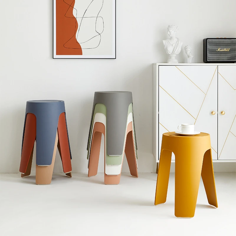 

Modern simple plastic stools Home living room high stools can be stacked with thickened cooked rubber stools