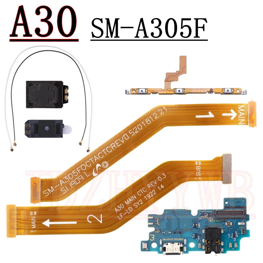 

Динамик, громкоговоритель, USB-порт для зарядки, плата, сигнал громкости, ЖК-дисплей, материнская плата, основной гибкий кабель для Samsung A30 A305F