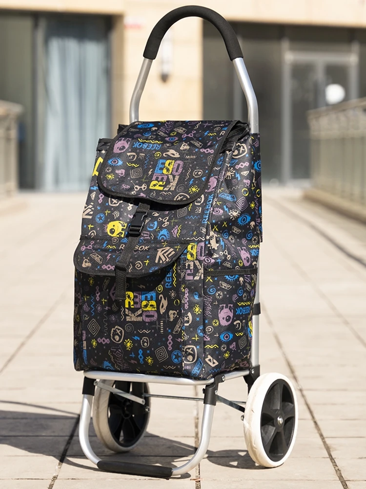 

Aluminum Alloy Lightweight Foldable op Cart Vegetable Bung Small Pulling Cart Home Use Stair Climbing Pull Bar Cart