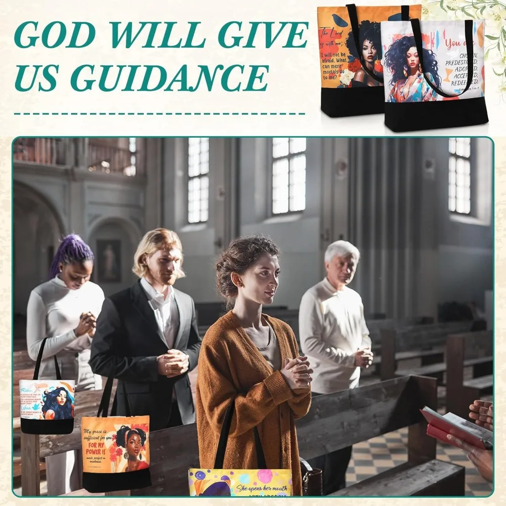 กระเป๋าผ้าแคนวาสคริสเตียนสำหรับผู้หญิง - กระเป๋าถือลายศาสนาแอฟริกันอเมริกัน เหมาะสำหรับเป็นของขวัญและการใช้งานในชีวิตประจำวัน