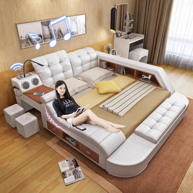 Cama tapizada De cuero, cama nórdica moderna para el hogar, almacenamiento De Cama multifuncional, Somieres De masaje Y Marcos De Cama, accesorios para el hogar