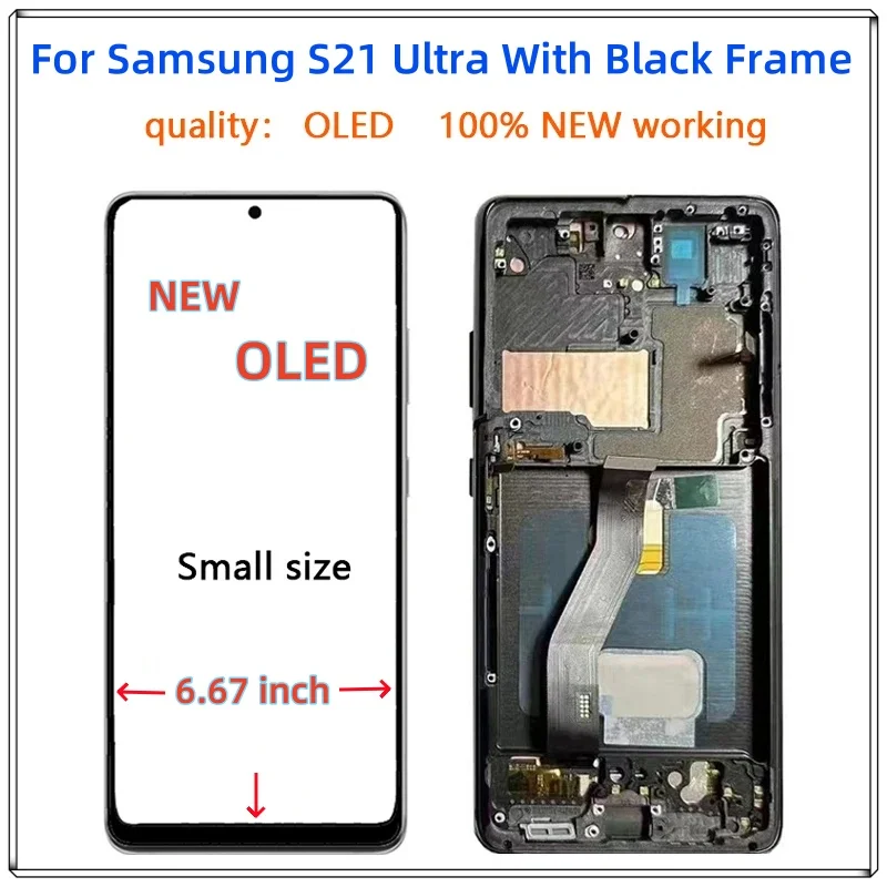 100% Super OLED S21Ultra G998 Display NEW For Samsung Galaxy S21 Ultra LCD With Frame SM-G998F/DS G998B G998U LCD Touch Screen