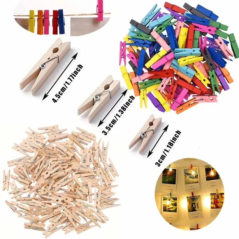 3-4.5cm Colored Clothespins 50pcs Natural Pins Strong Grip Multi-purpose Colored Clothes Pins for Crafts Hanging Clothes Laundry