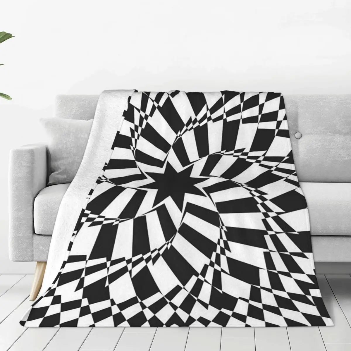 3D Vortex Illusion Black And White Checkered Swirl Trap Blankets Soft Warm Flannel Throw  Cover for Bed Picnic Travel Home Couch