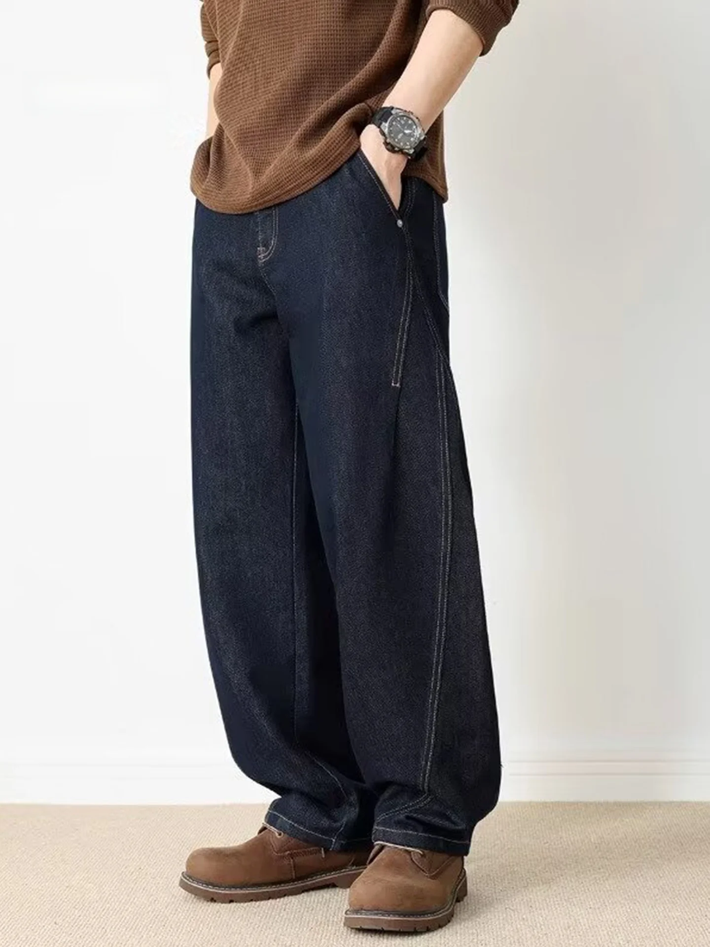 

Cleanfit Original Color Denim Jeans Men's Autumn Winter Trendy Brand American Feel Waed Wide Leg Straight Casual Long Pants