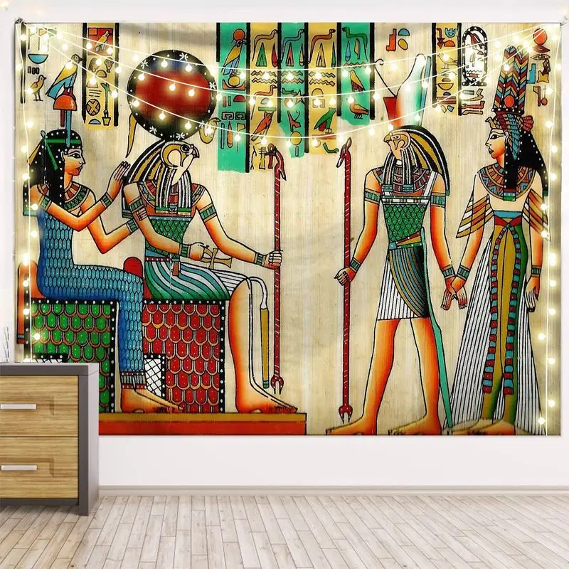 VIKAMA Vintage Egyptian Goddess Wall Tapestry Old Papyrus Hieroglyph Wing Sun Ancient Civilization Room Hanging Cloth Decor