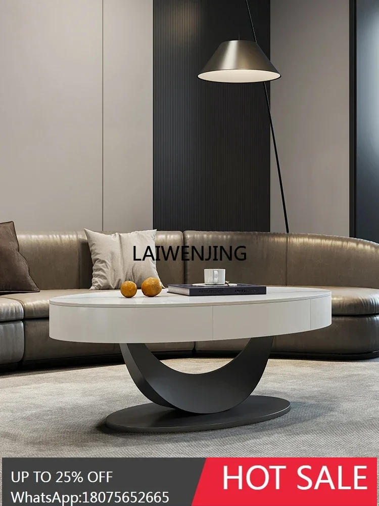 LY light luxury high-end oval rock slab simple coffee table living room small apartment designer Italian style