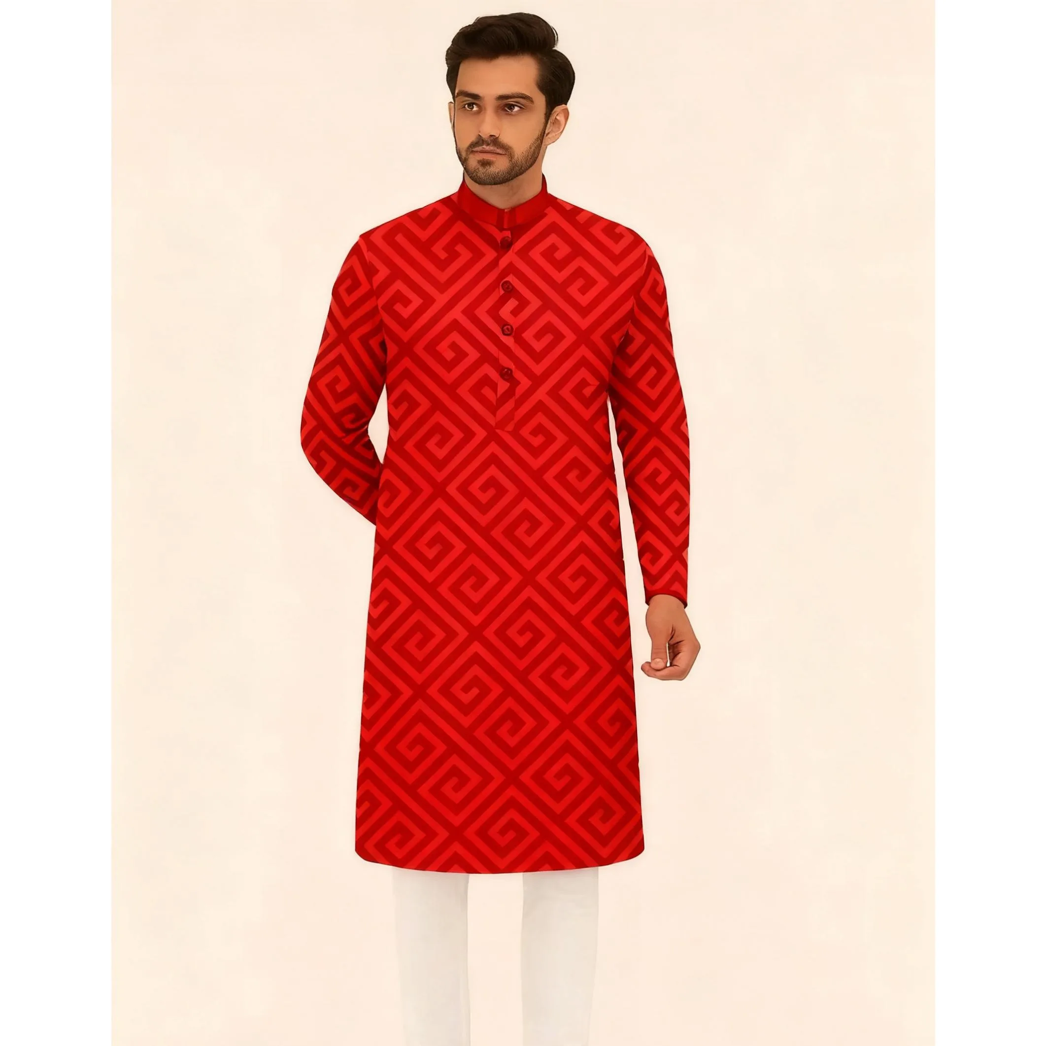 2026 ملابس رجالية مسلمة الوقوف طوق الذهبي طباعة قميص طويل الأكمام العصرية الهيب هوب ملابس كاجوال النمط العرقي النمط الوطني #5