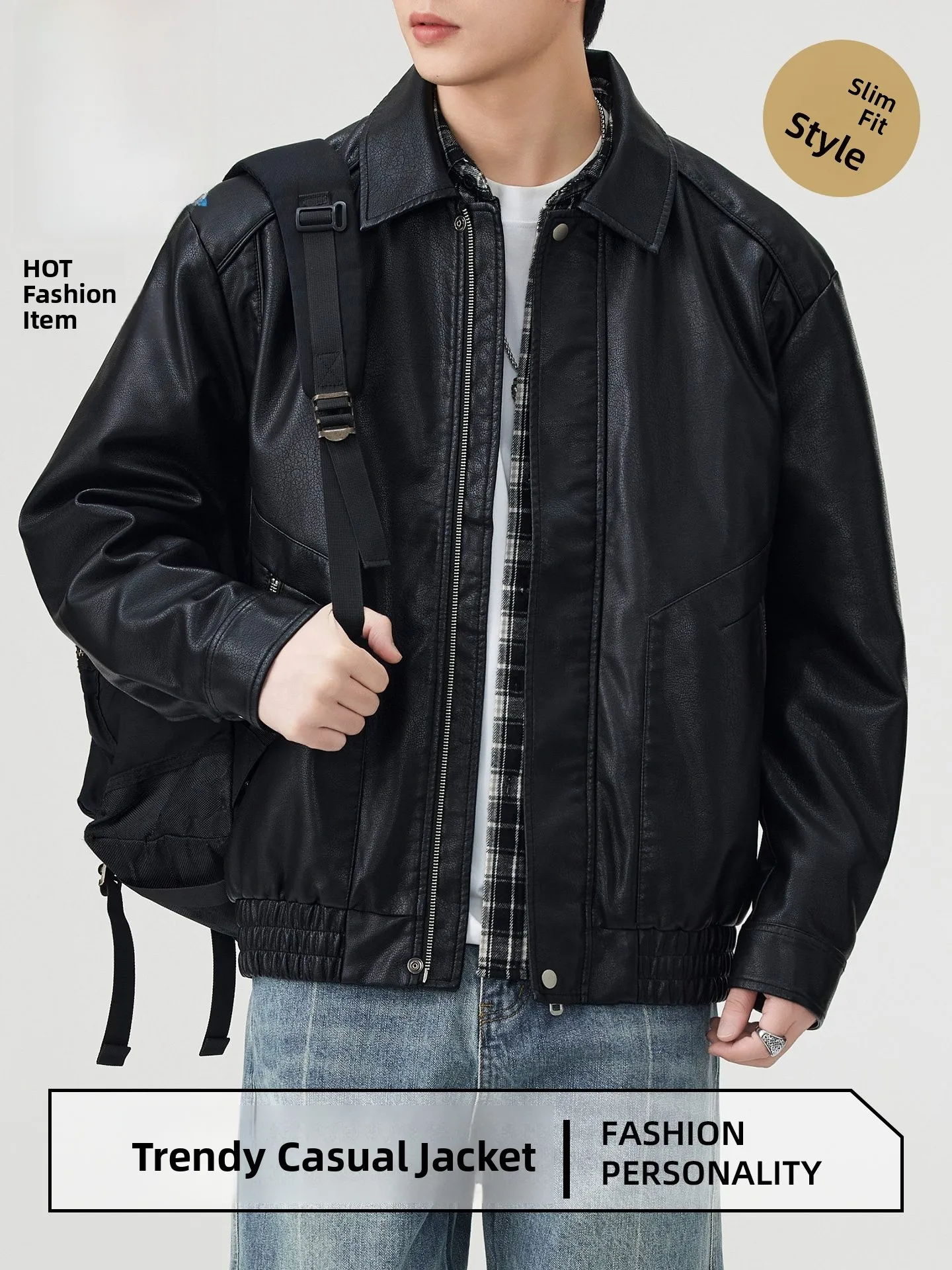 

Jeanswest Men's Bla Leather Jaet Motorcycle Sle Collar Autumn Winter New Faion Brand Cool Haome PU Leather Coat