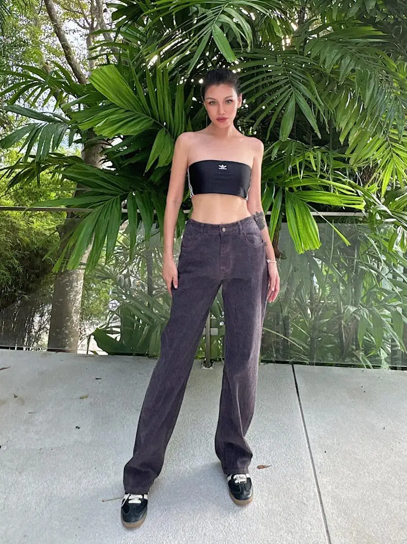 

Y2K Apocalyptic Tall Size Heavy Washed Design Worn-look Bleach Gradient Purple Denim Jeans High Waist Straight Leg Long Pants