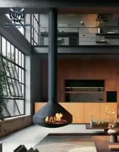 Hanging fireplace, free-standing water-fueled fireplace, indoor wood-fired heating