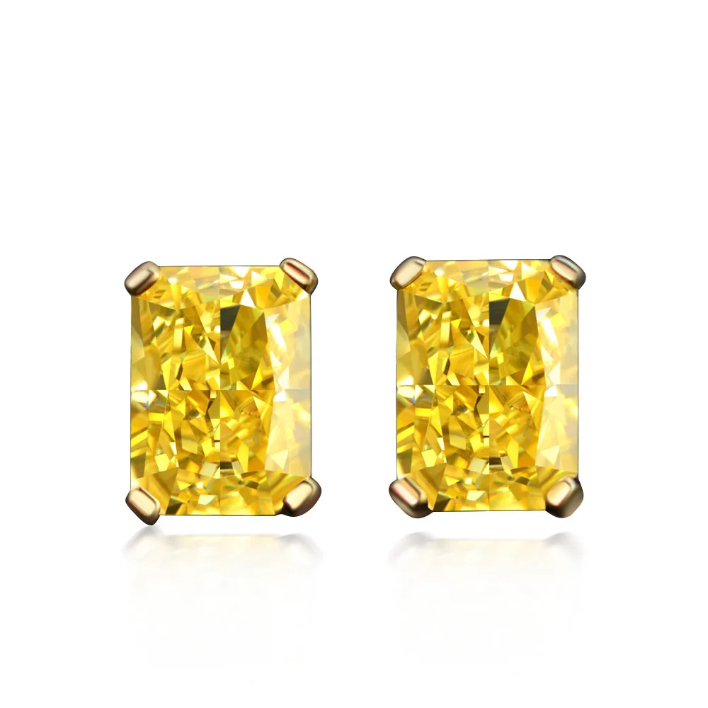 Shipei Jewelry 2023 New 925 Silver Ear Studs 1 Carat Rectangular 5 * 7 Yellow Ice Flower Cut Earrings Minimalist