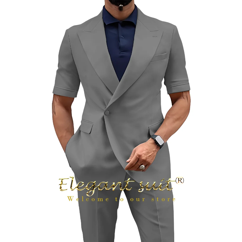 Men's 2-piece suit - short sleeve with long pants single button suit jacket high waist casual casual everyday slim fit