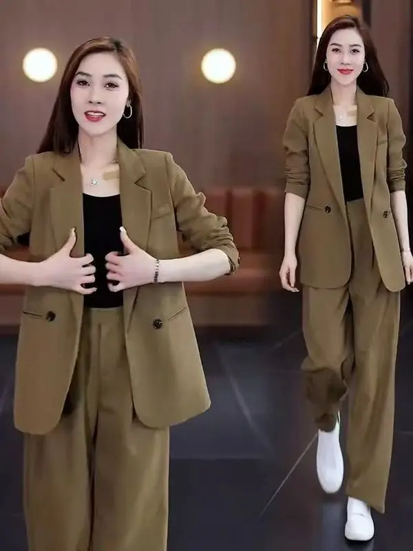 

Large Size Casual Suit Set Wide Leg Pants Two Piece Set Spring New Style Professional Women's Clothing Guangzhou Thirteenth F...