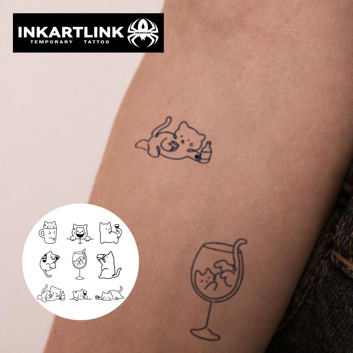 Simple cute kitten Temporary Tattoo,Lasts To 15 Days New Technology Magic Waterproof Semi Permanent Sticker.
