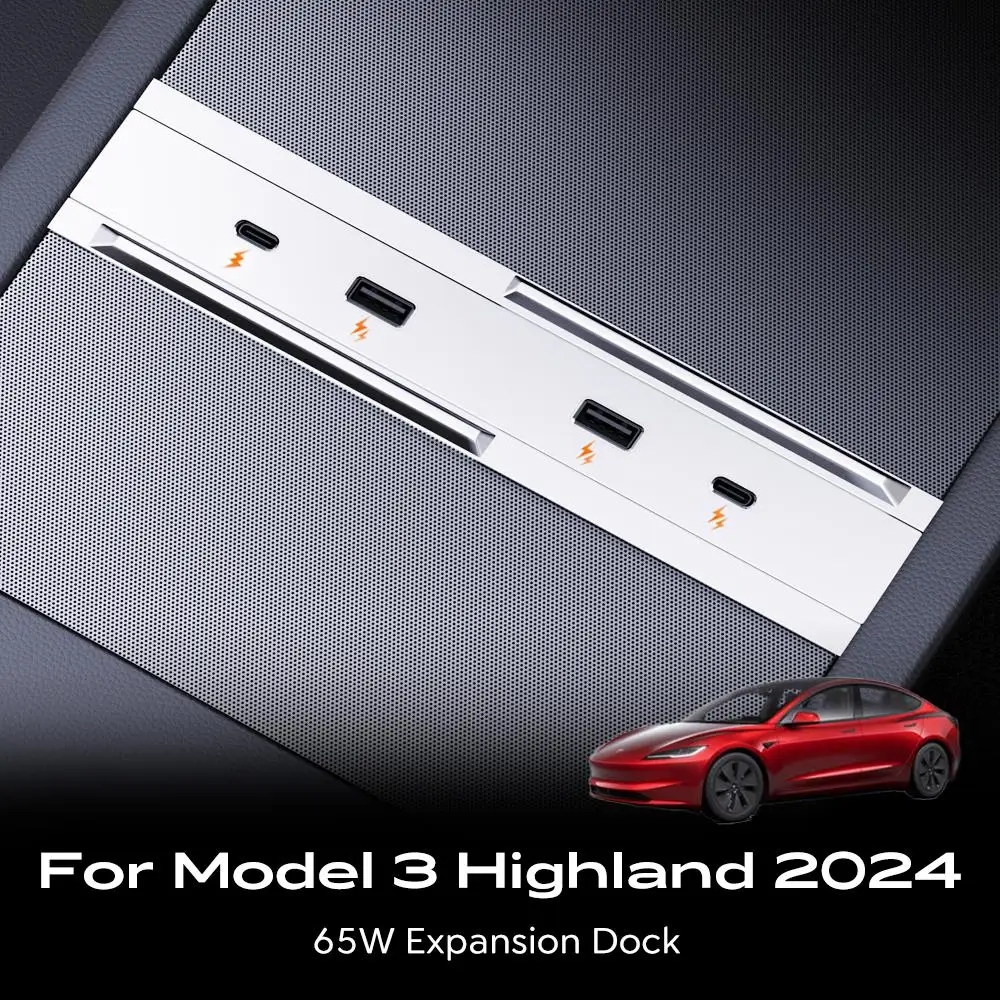 For Tesla Model 3 Highland 2024 65W Expansion Dock Central Control Charging Shunt USB HUB Accessories Extender Fast Intelligent